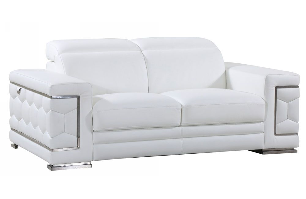 Clovis White Genuine Leather Love Seat,Clovis White Genuine Leather Chair,Clovis White Genuine Leather Sofa,Clovis Living Room White Genuine Leather