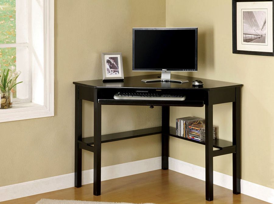 Porto Black Finish Corner Desk Open