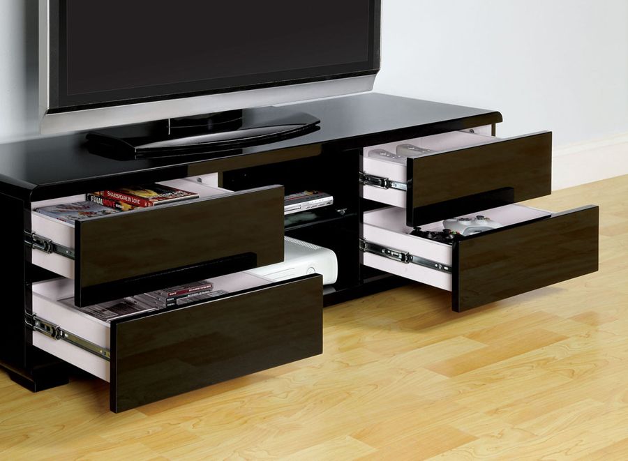 Cerro Black TV Stand Drawers,Cerro Black Lacquer Finish TV Stand