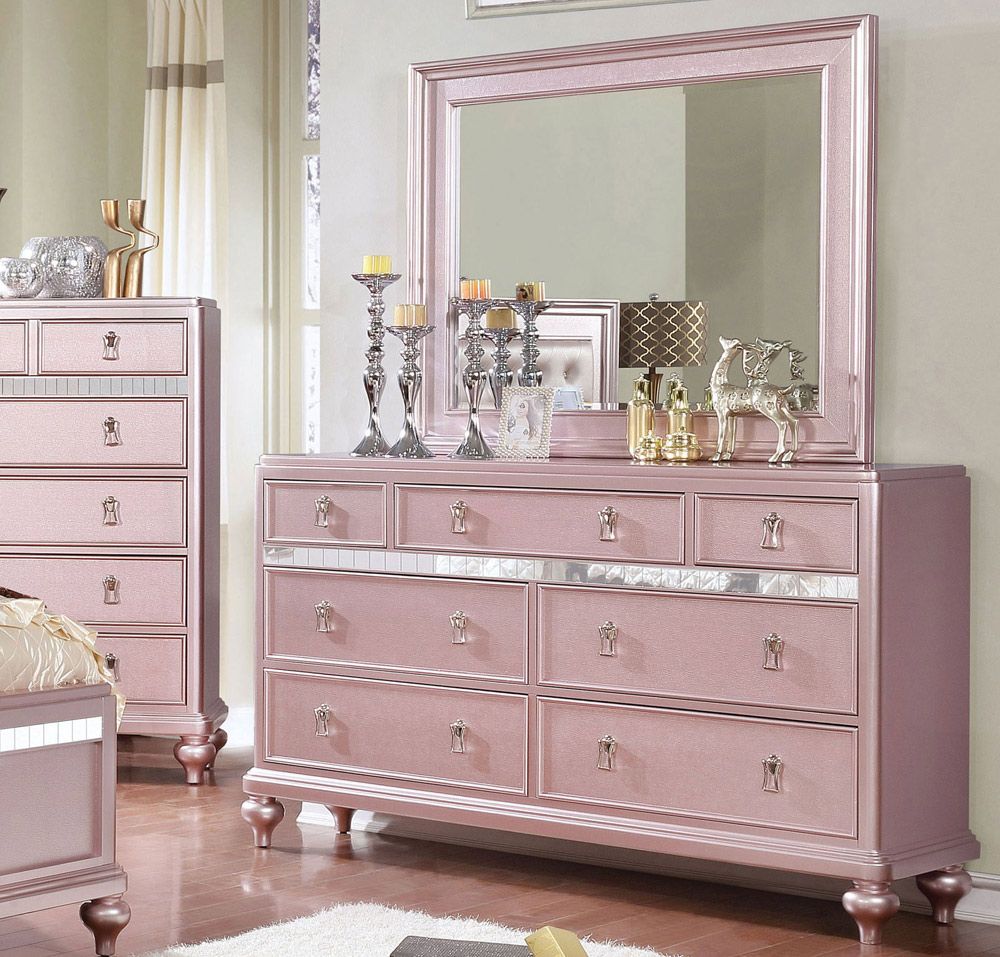 Roselie Pink Dresser With Mirror