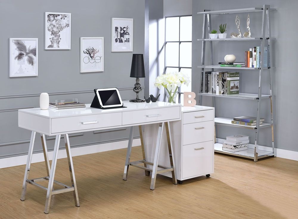 Coleen Office Desk White Lacquer Finish