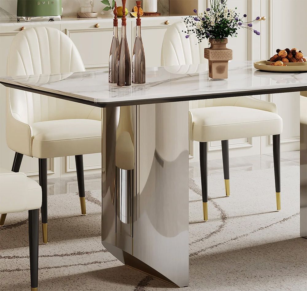 Coleville Faux Marble Top Dining Table Chrome Base