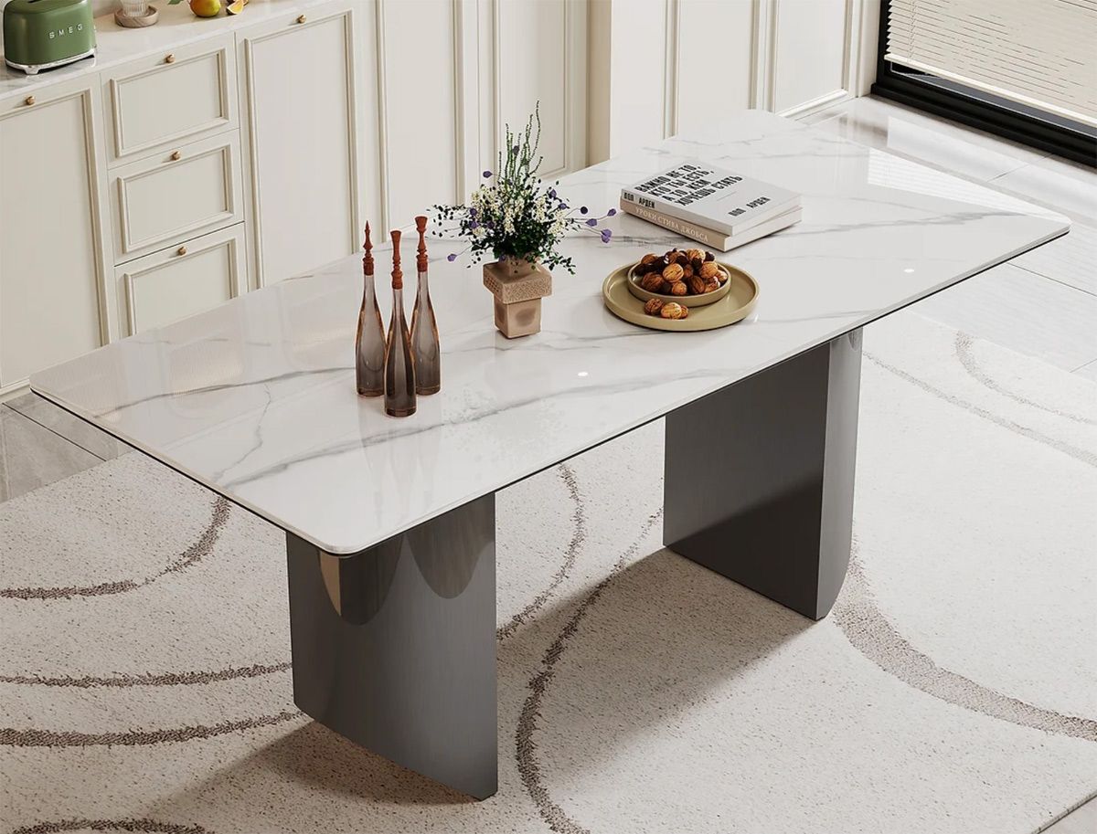 Coleville Marble Dining Table Black Chrome Finish