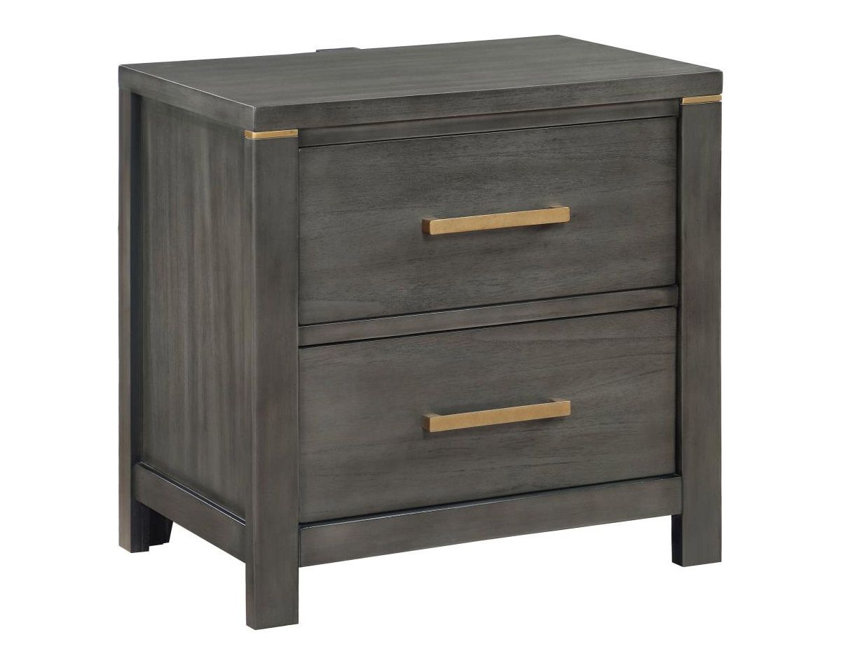 Concerto Gray Night Stand With Gold Accents