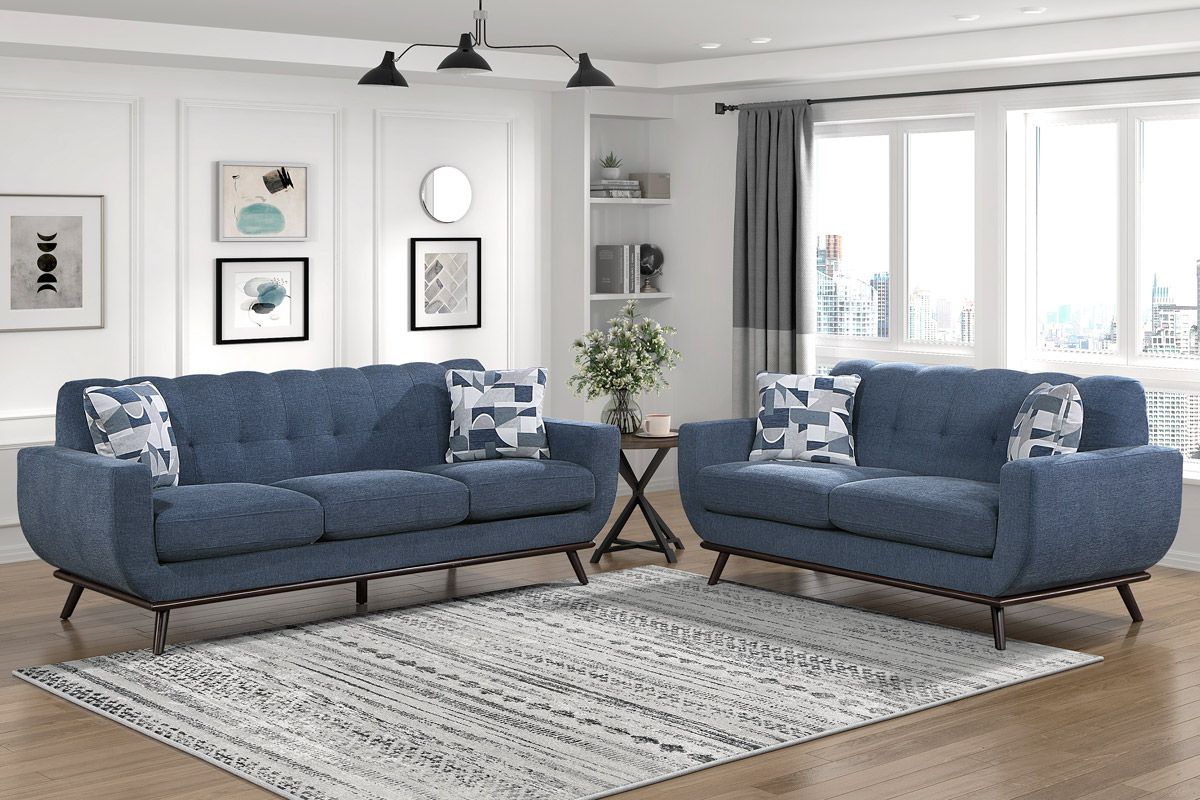 Concord Blue Chenille Sofa Set