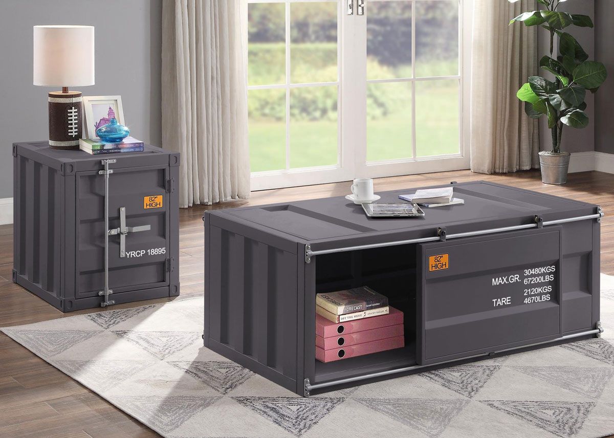 Container Gunmetal Finish Storage Coffee Table