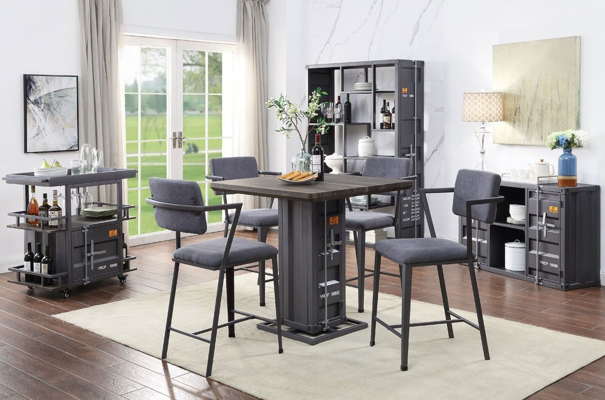 Container Pub Table Set Gunmetal Finish