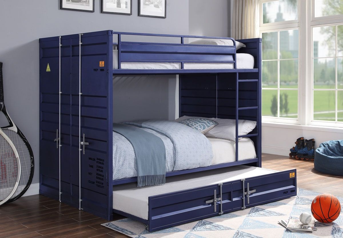 Container Blue Full Over Full Bunkbed,Container Blue Bunkbed Industrial Style