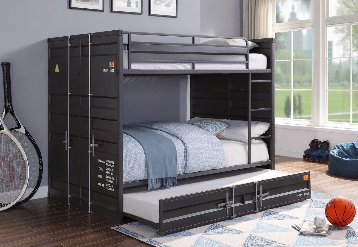 Container Gunmetal Full Over Full Bunkbed,Container Gunmetal Bunkbed Industrial Style