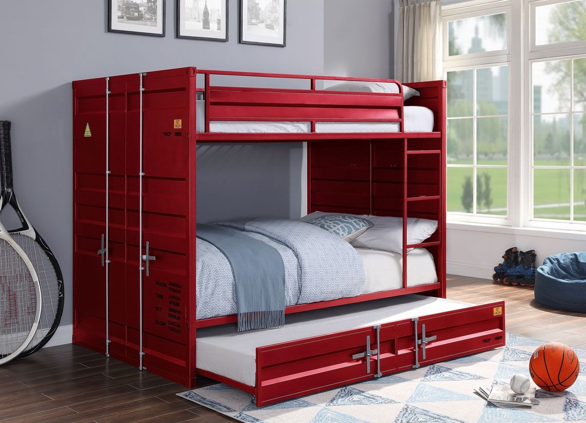 Container Red Full Over Full Bunkbed,Container Red Bunkbed Industrial Style