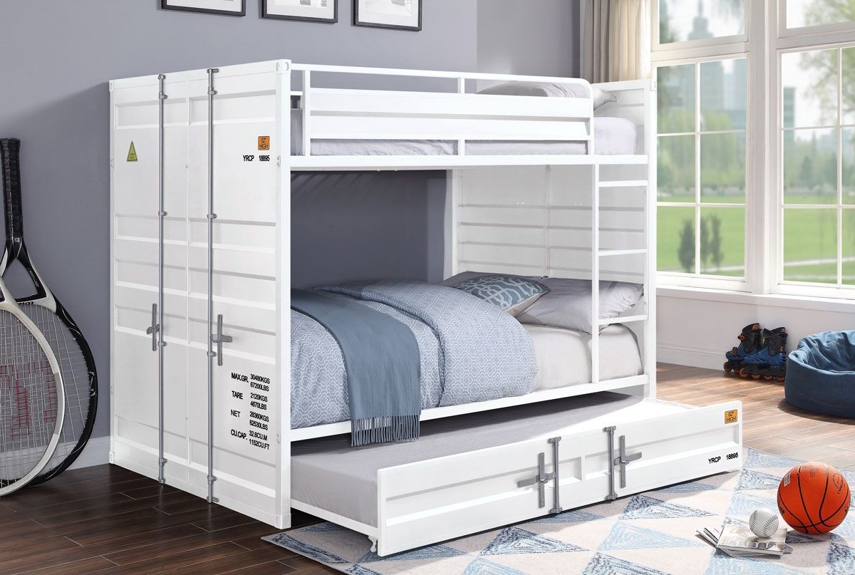 Container White Full Over Full Bunkbed,Container White Bunkbed Industrial Style