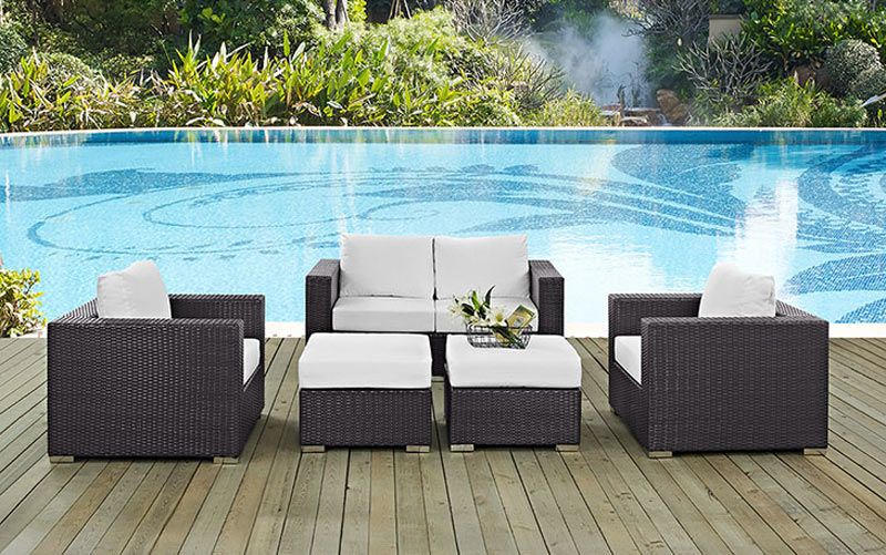 Convene White Outdoor 5 Piece Sofa Set