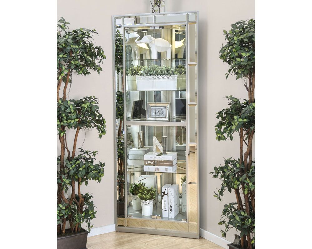 Convex Mirrored Corner Curio Cabinet