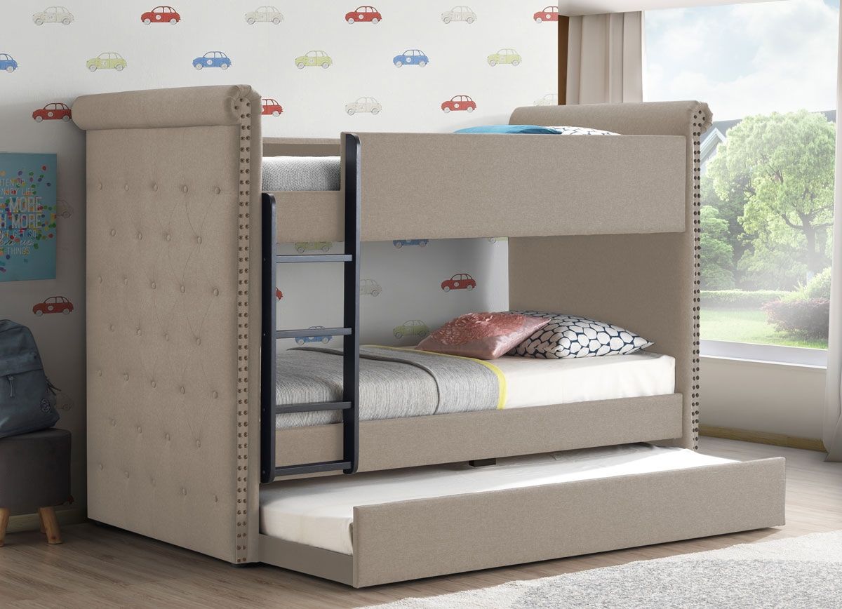 Copper Beige Linen Chesterfield Style Bunkbed