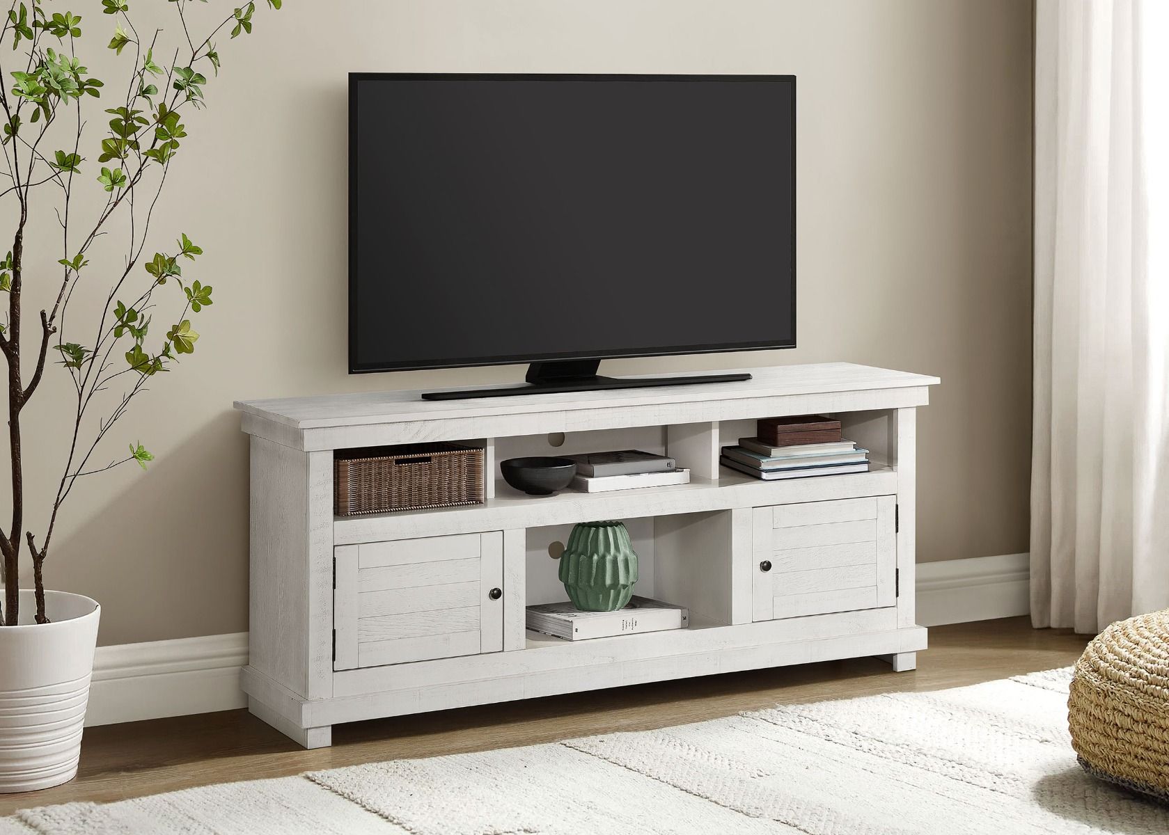 Corry 70-inch TV Stand Distressed White Finish