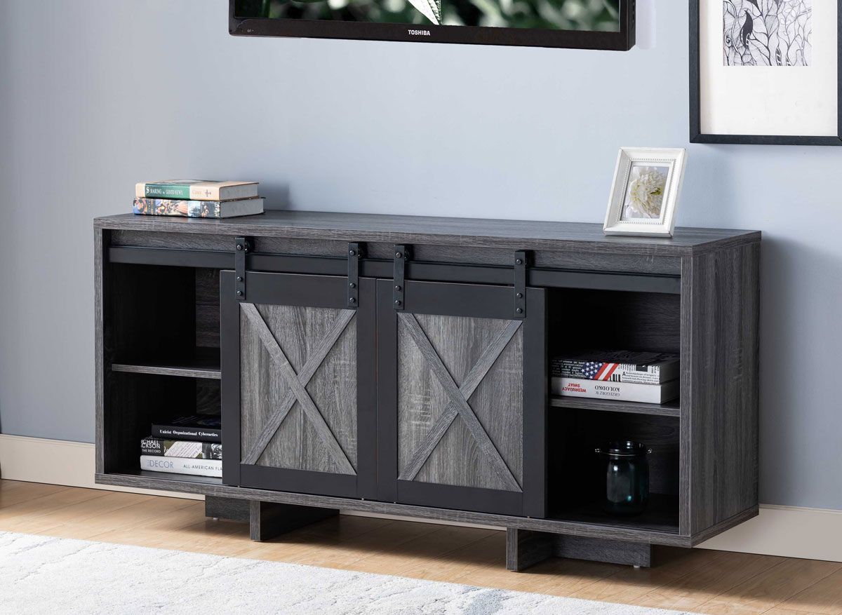 Corry Rustic Grey TV Stand With Barn Doors