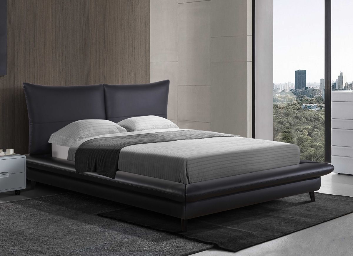 Corsi Black Leather Platform Bed