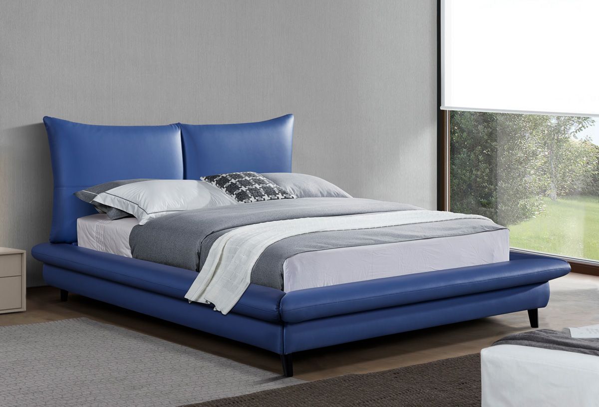Corsi Blue Leather Platform Bed
