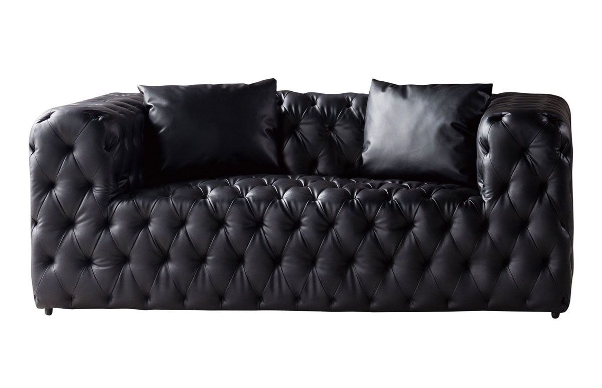 Cosima Tufted Black Leather Loveseat