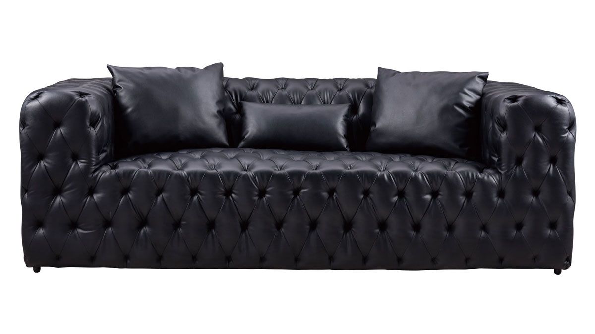 Cosima Tufted Black Leather Sofa