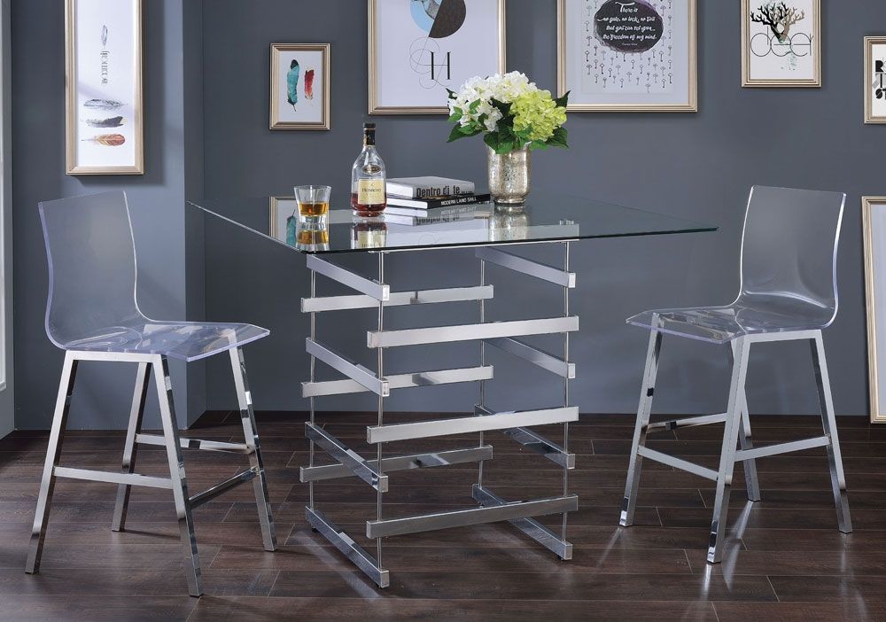 Cronus Modern Glass Top Pub Table Set