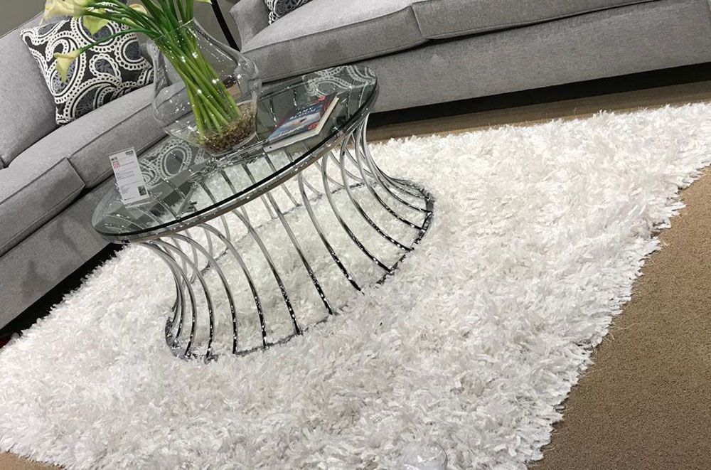 Crystal Shag White Area Rug Closeup