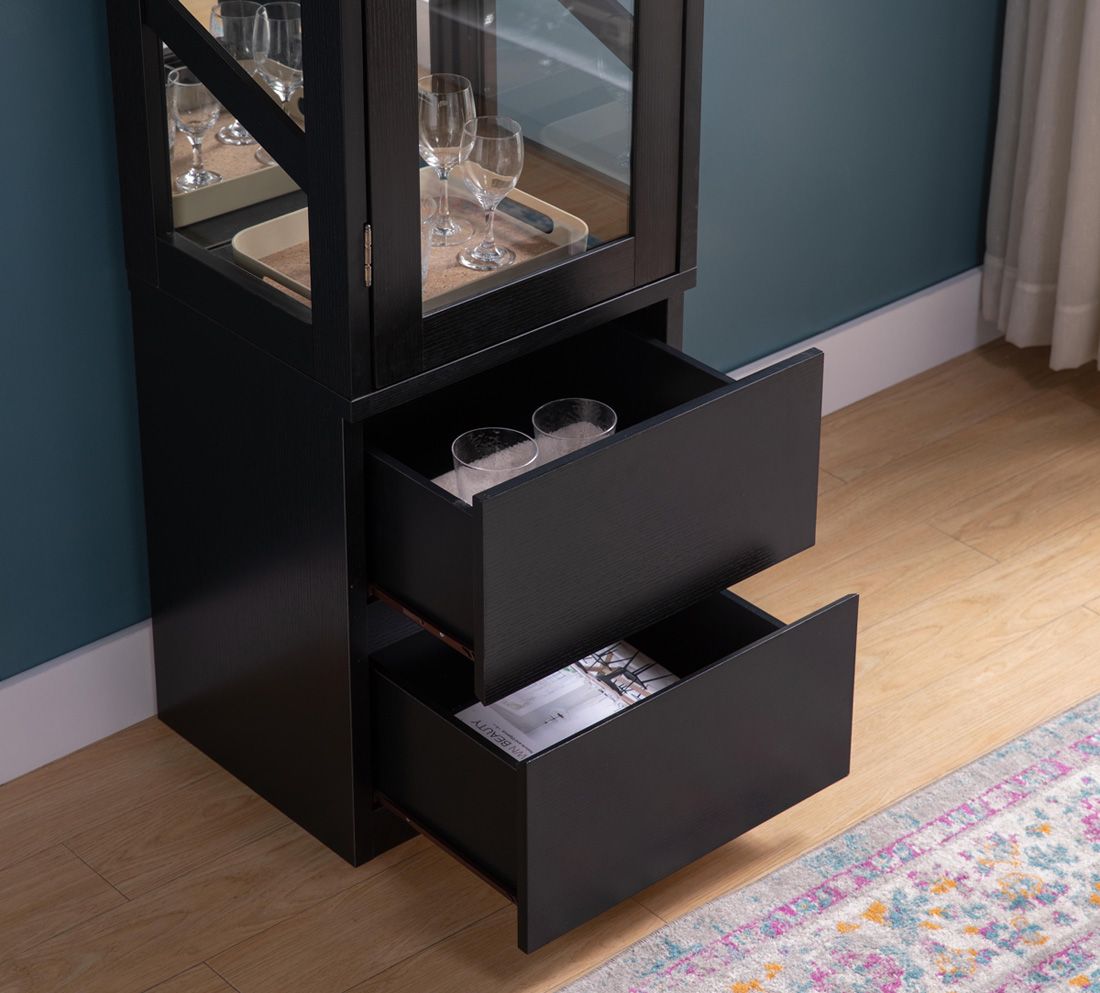 Currier Black Finish Curio Cabinet Drawers