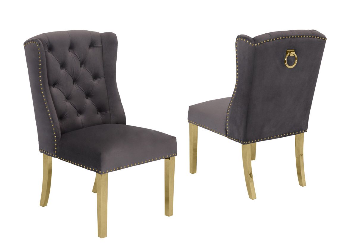 Curver Grey Velvet Chair Gold