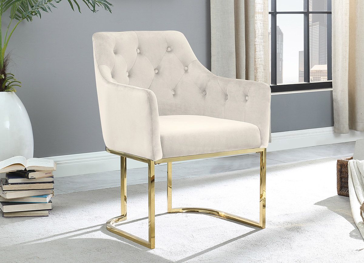 Cymone Beige Velvet Accent Chair Gold 
