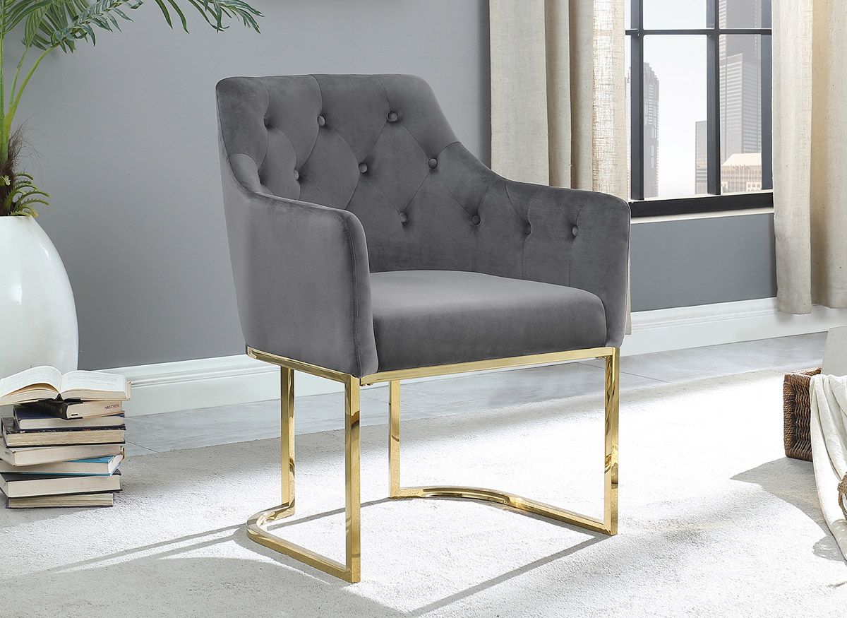 Cymone Grey Velvet Accent Chair Gold