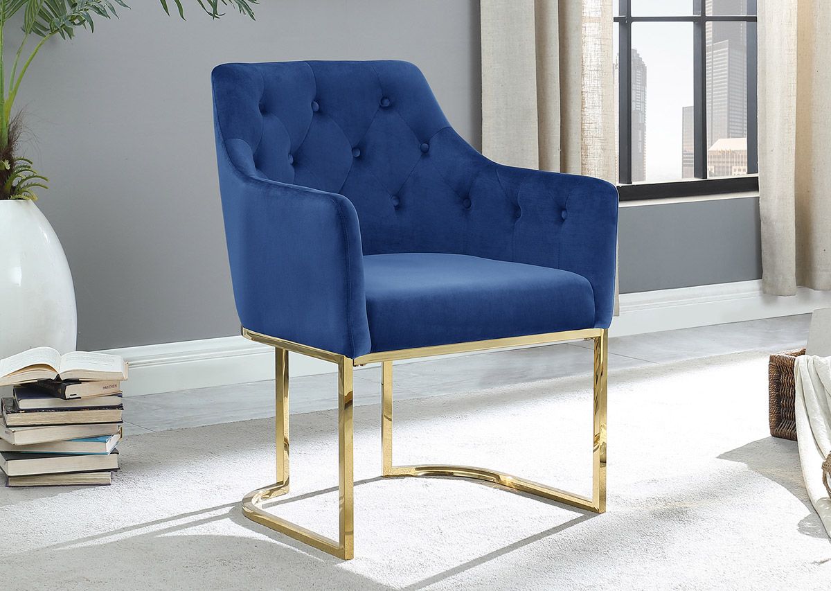 Cymone Navy Velvet Accent Chair Gold