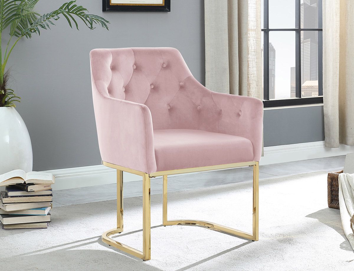 Cymone Pink Velvet Accent Chair Gold
