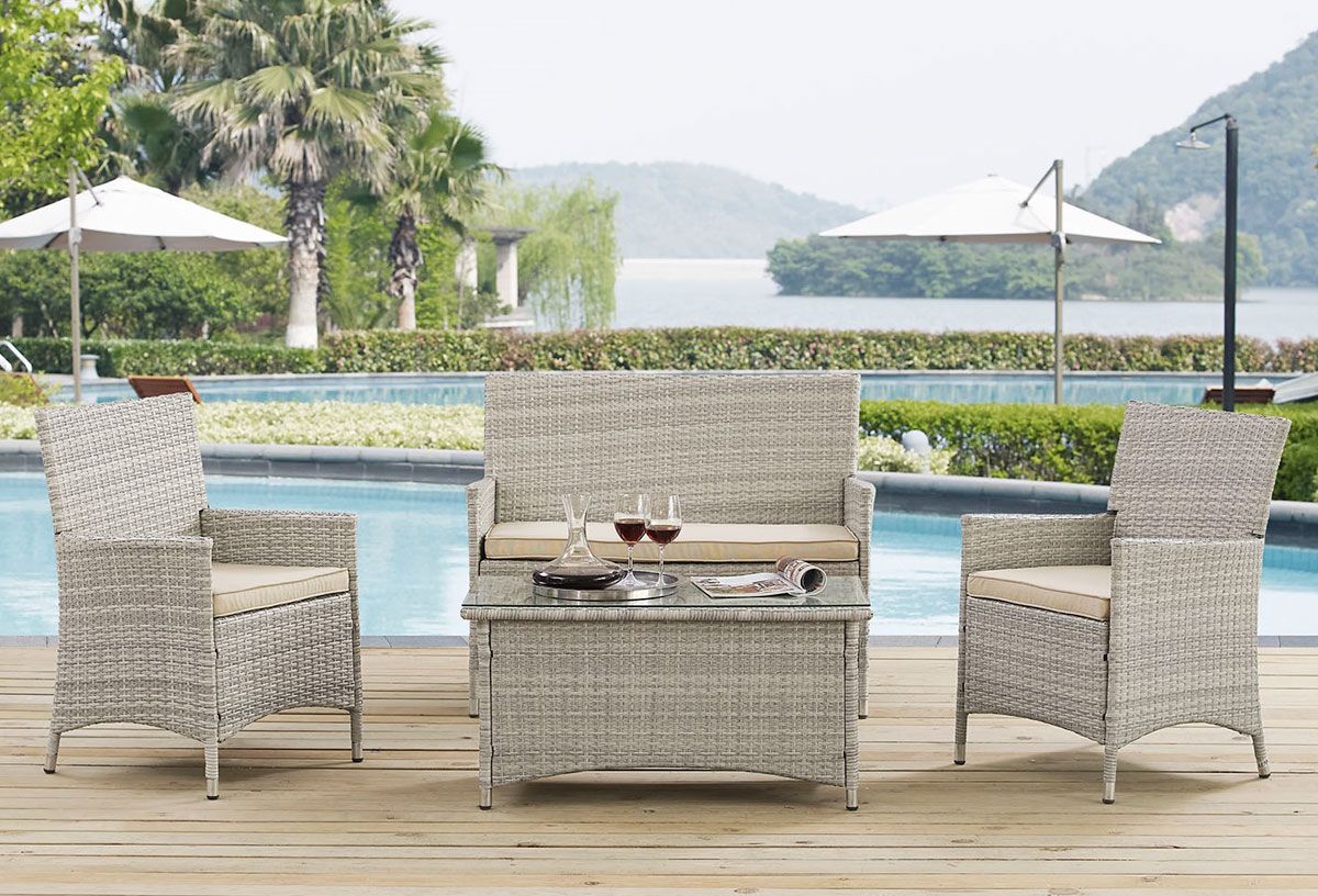 Cypress Outdoor Conversation Set With Beige Cushions