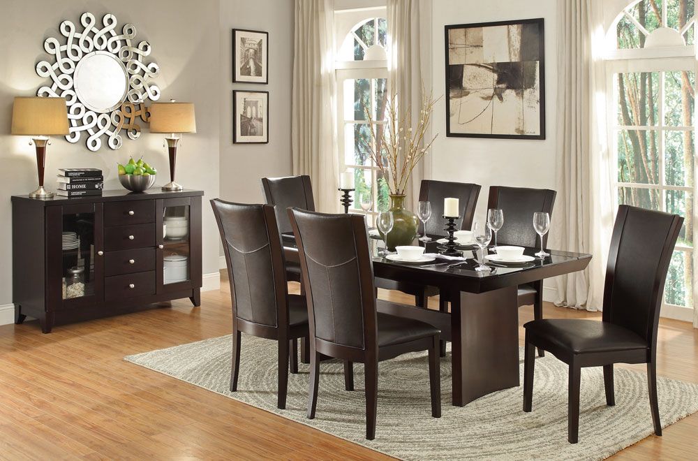 Daisy Table, Dark Brown Chairs and Server