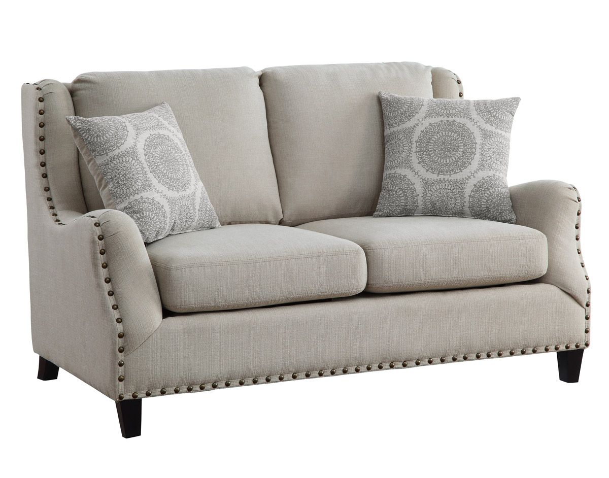 Dalton Beige Linen Loveseat Nailhead Trim