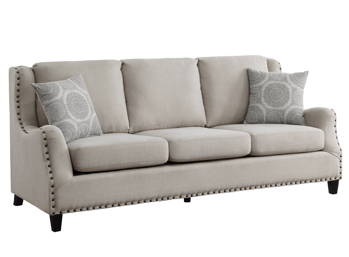 Dalton Beige Linen Sofa Nailhead Trim