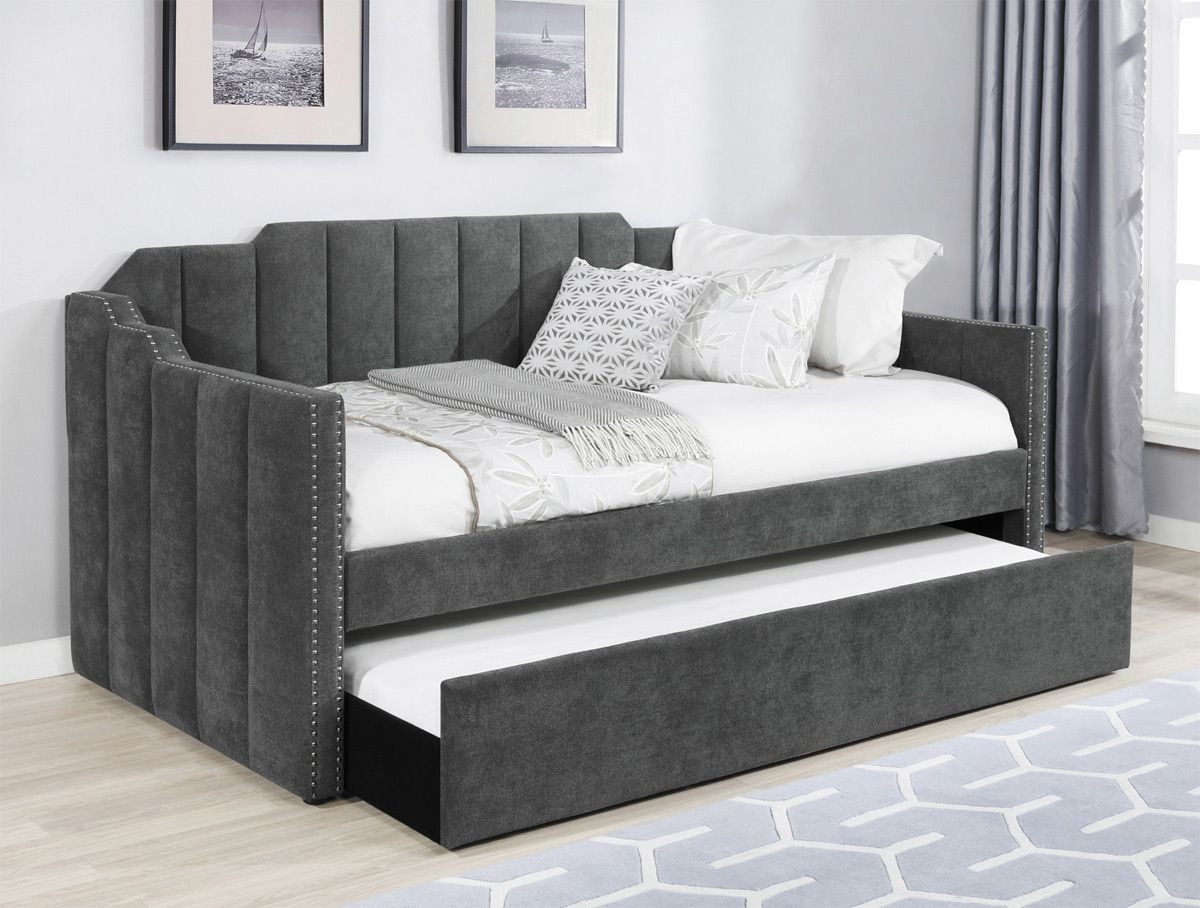 Danyl Daybed With Trundle Charcoal Velvet