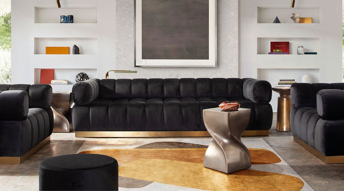 Dasha Black Velvet Sofa Set