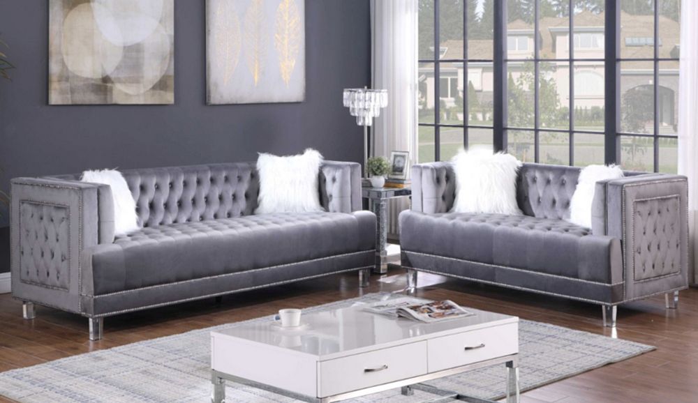 Dayna Tufted Grey Velvet Sofa