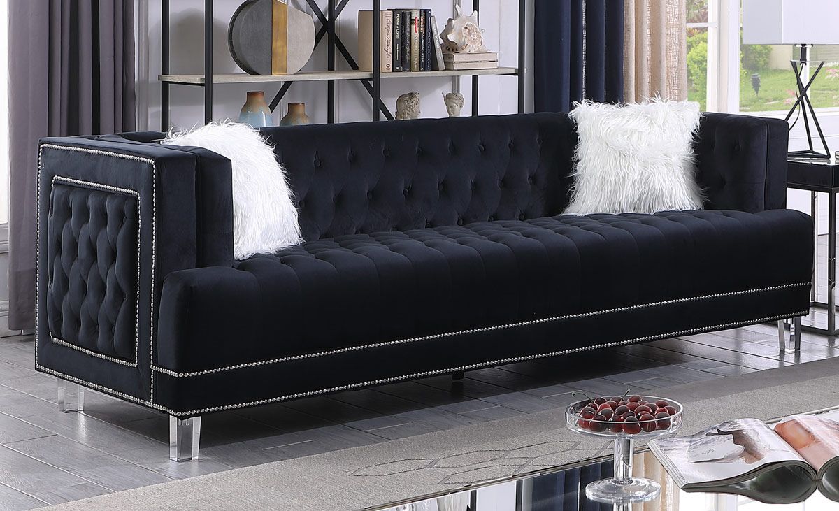 Dayna Tufted Black Velvet Sofa