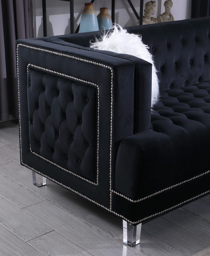 Dayna Tufted Black Velvet Sofa Armrest