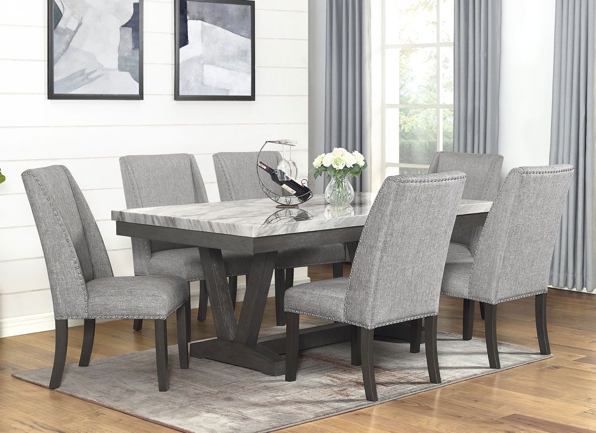 Debbie Faux Marble Dining Table Set With Six Chairs