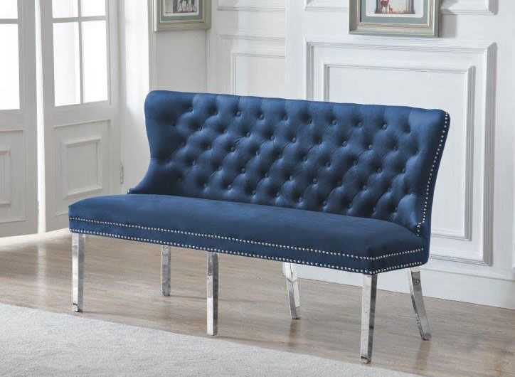 Deckard Navy Blue Velvet Bench Chair