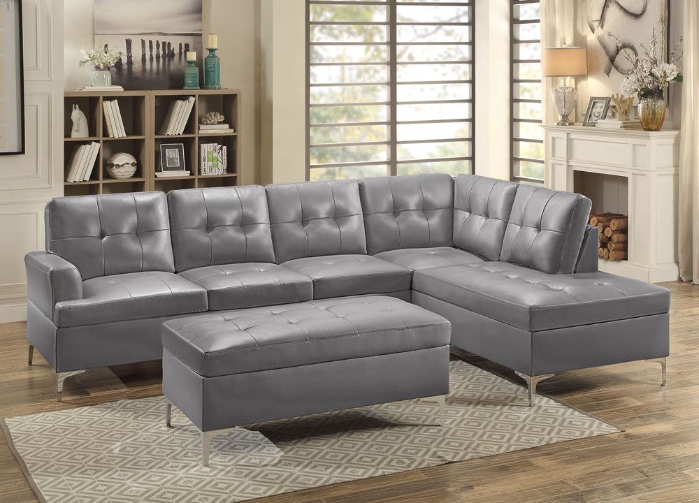 Degah Grey Leather Sectional Sofa