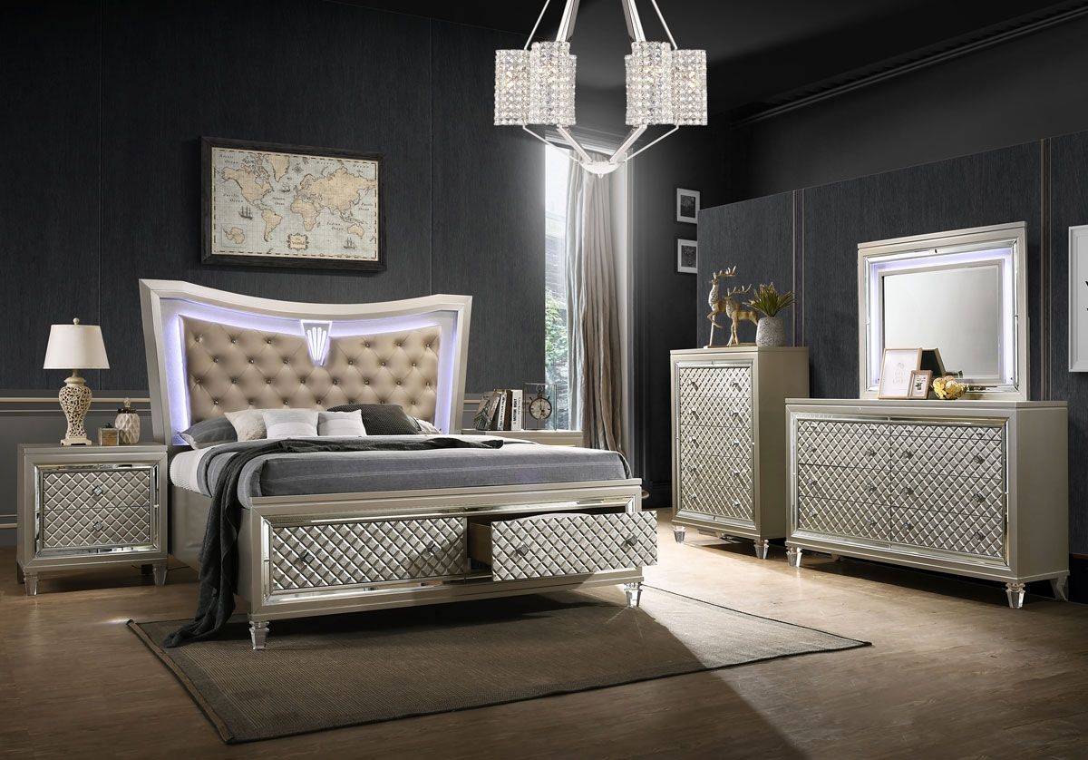 Dehon Bed With LED Lights Champagne Finish