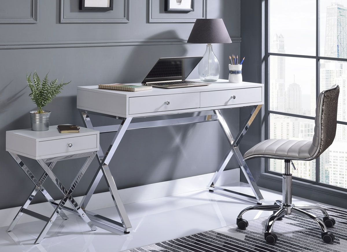 Delaney White Lacquer Finish Office Desk