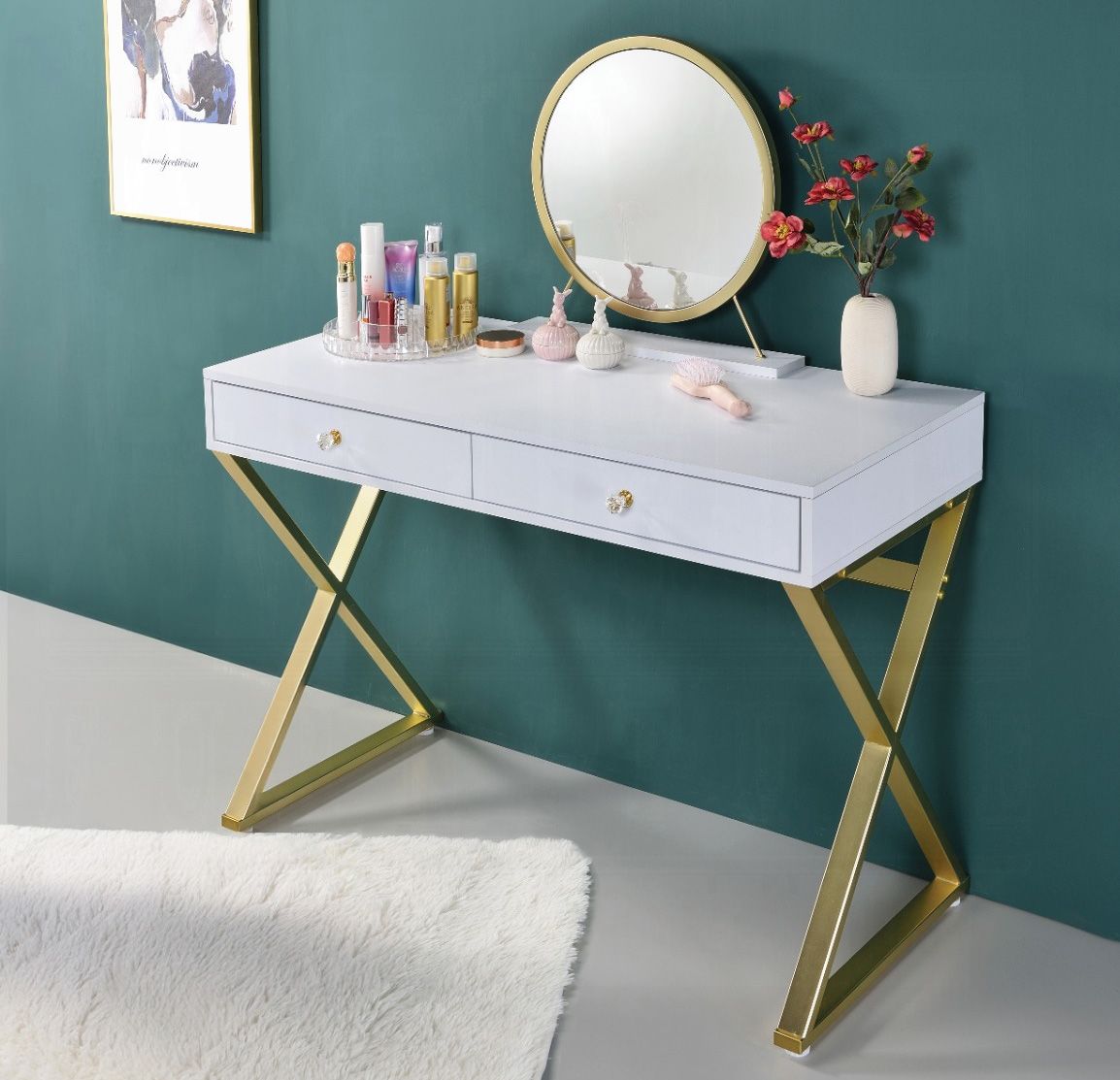 Delaney Desk With Mirror White Finish