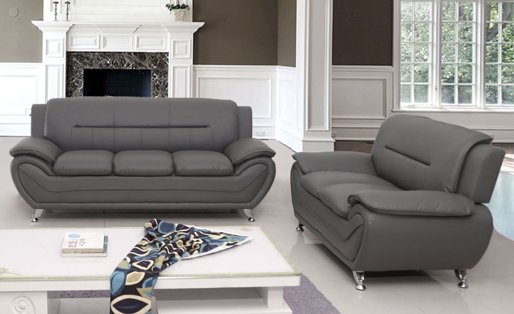 Deliah Grey Leather Modern Sofa