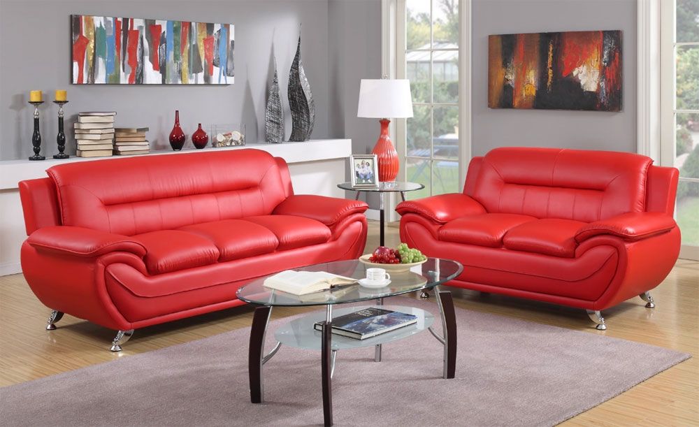 Deliah Red Leather Modern Sofa