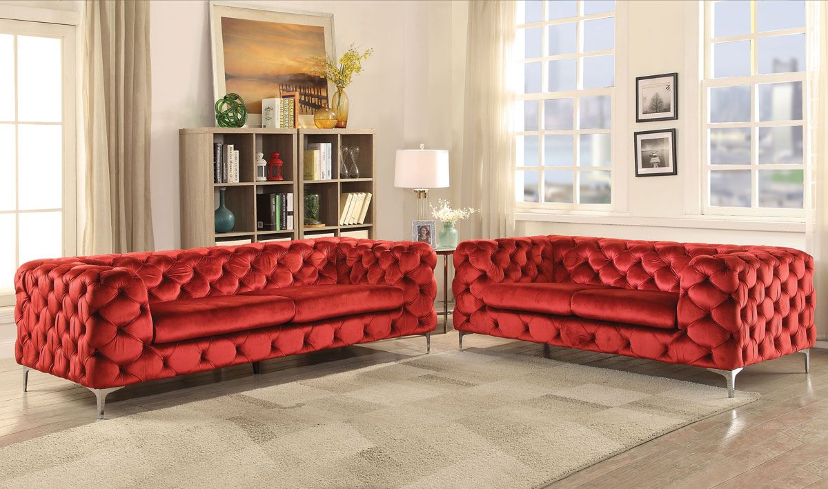 Delilah Modern Red Velvet Living Room